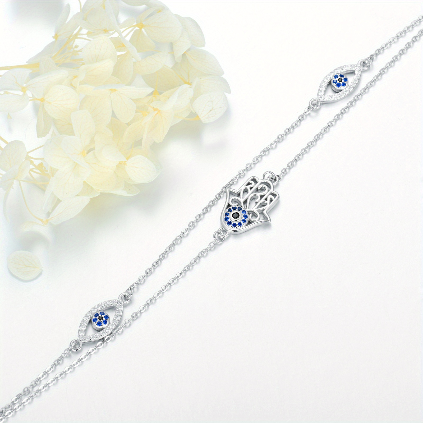 Women's 925 Sterling Silver Evil Eye Hamsa Bracelet, Gift for Her